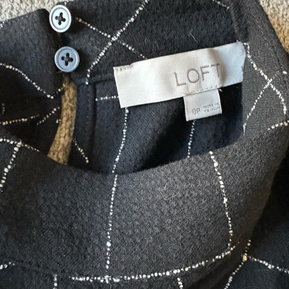 LOFT Windowpane Mock Neck Puff Sleeve Dress Black 0P - Picture 10 of 11